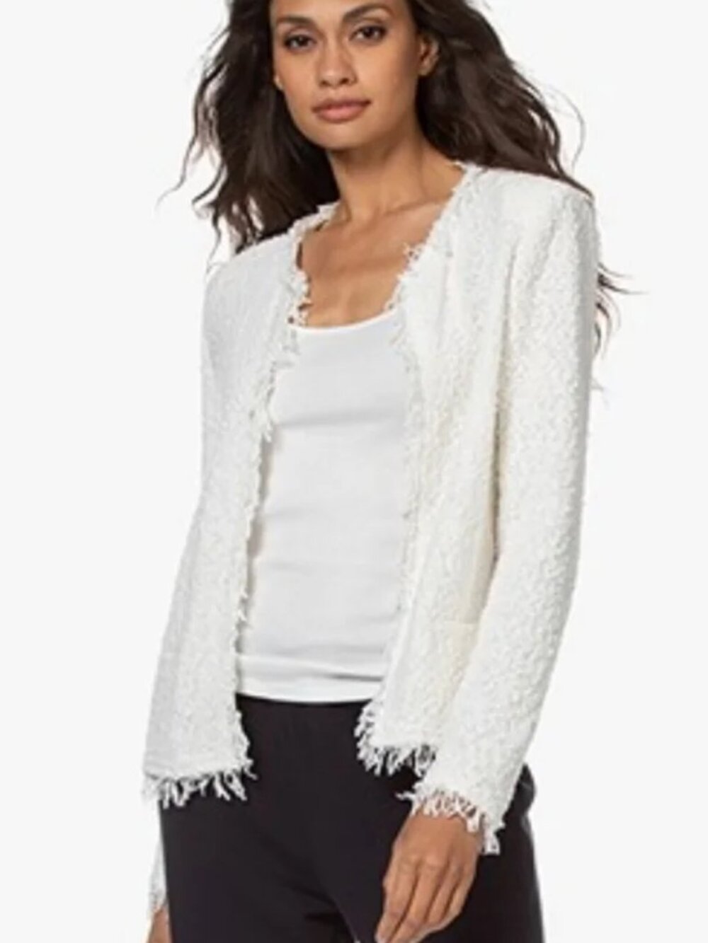 Womens Iro Shavani White (Item-12) Boucle Tweed Open Fringed Jacket 38 US/M